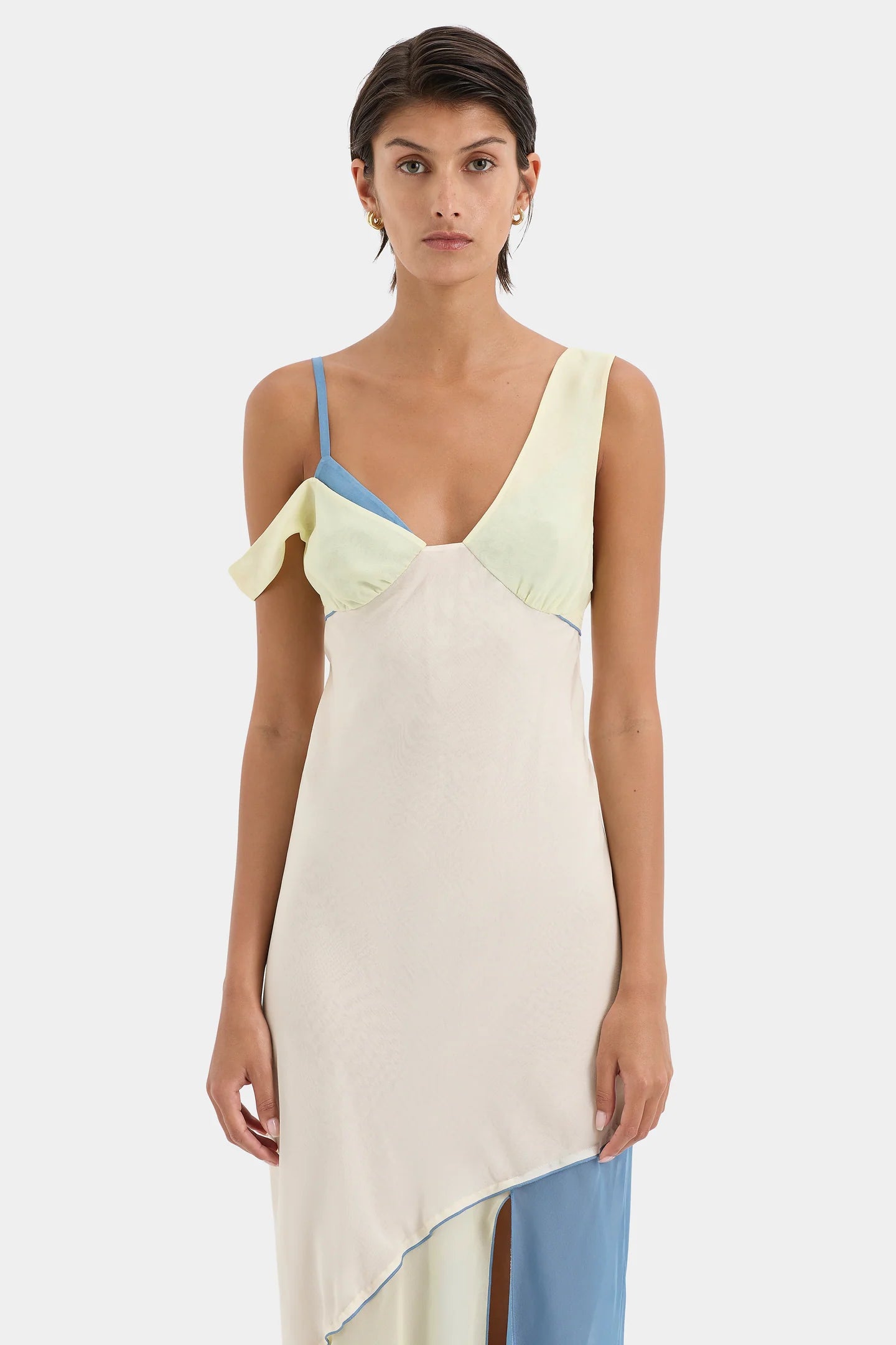 Thames Splice Midi Dress in Ecru